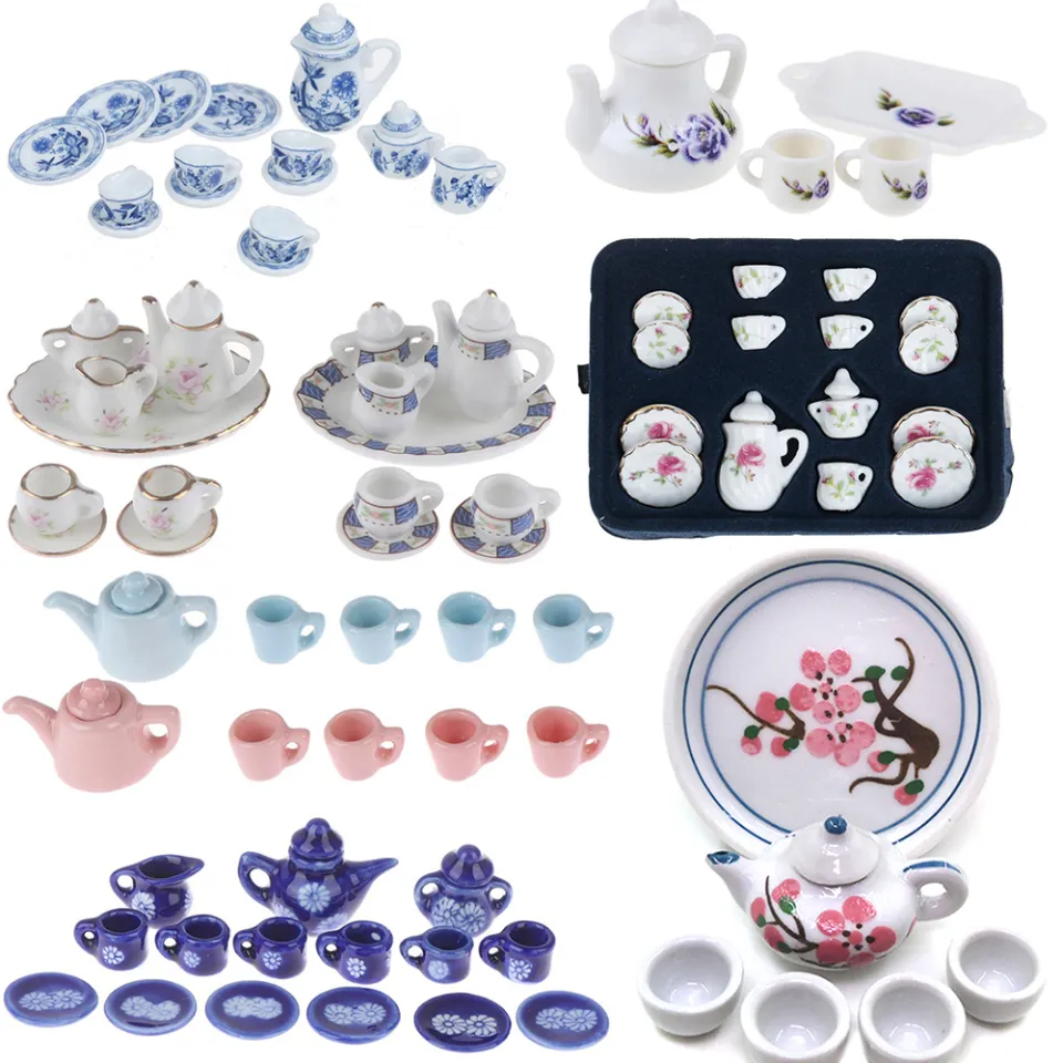 1Set Doll House Miniature Porcelain Tea Cup Set Tableware Kitchen