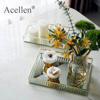 Glass Mirror Tray Goldsliverblack Metal Edge Red Wine Plate Decorating Storage Tray Cake Tools Home Deco Modern Storage Trays