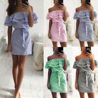 【CW】☒❈♛  Shoulder Strapless Striped 2023 Sundresses Beach Shirt Short Dresses Robe