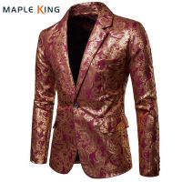 Glossy Gold Bronzing ดอกไม้ Blazer สำหรับผู้ชายเกาหลีแฟชั่น Trajes Elegante Para Hombres ผู้ชายงานแต่งงานชุดสูทเสื้อ