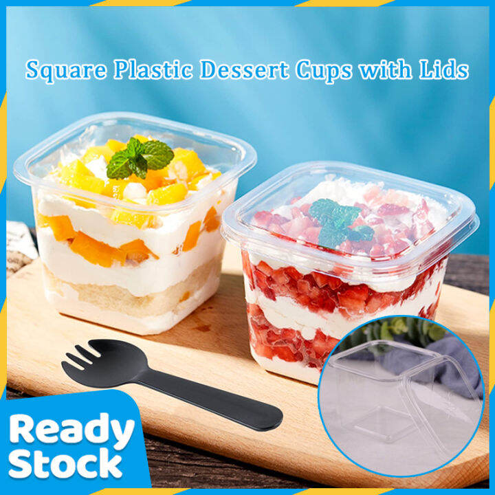 50pcs Square Plastic Dessert Cups with Lids, Food Packaging Square