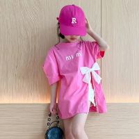 ☇ Girls T-shirt short sleeve summer new little girls bow top fashion sweet split childrens cotton t summer fashion