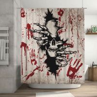 Horror Skull Shower Curtains Scary Blood Hand Skeleton Vintage Halloween Bath Curtain Fabric Bathroom Bathtub Decor with Hooks