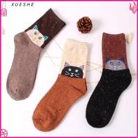 XUESHE 1 Pair Casual Women Animal Print Cartoon Cute Cat Deer Owl Wool Socks Thick Warm