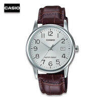 Velashop นาฬิกาข้อมือผู้ชายคาสิโอ Casio Standard  สายหนัง รุ่น MTP-V002L-7B2UDF - สีเงิน, MTP-V002L-7B2, MTP-V002L