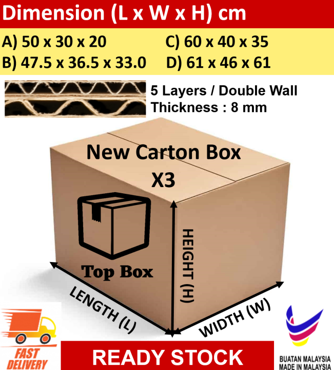 3pcs Corrugated Cardboard Moving / Shipping / Mailing Pack Carton Box ...