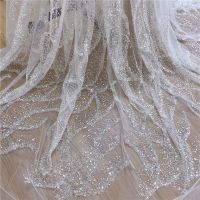 New Style Silver Shing Fashion Evening Party Dress Lace Fabric Embroidery Bridal Wedding Dress Tulle Lace Fabric Sell By Yard Fabric  Material