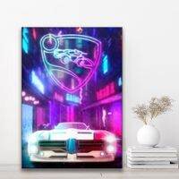 Neon Car Racing โปสเตอร์ผ้าใบ Wall Art รูปภาพสำหรับตกแต่งห้องนั่งเล่น-Rocket League เกมตกแต่งอุปกรณ์เสริมภาพวาด