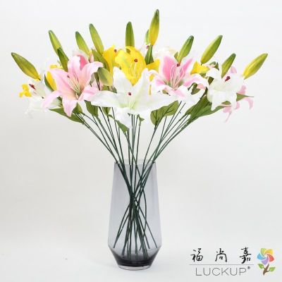 [AYIQ Flower Shop] ดอกลิลลี่ประดิษฐ์แบบก้านยาวสวยงาม1ชิ้นดอกไม้ผ้าไหมของตกแต่งบ้านงานแต่งงานของขวัญ F459