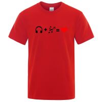 Headphones Plus Music Equals My Love For You T Shirts Mens Breathable Tshirts Shirts Cartoons Cotton Mens Gildan