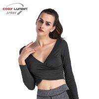 [COD] 2018 new yoga long-sleeved T-shirt female casual sports navel cross fitness clothes