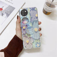 NLWVXSuitable เคสป้องกันเคสโทรศัพท์พับได้สำหรับผู้หญิงลายดอกไม้ภาพวาดสีน้ำมันสไตล์ P50 Huawei P50สร้างสรรค์