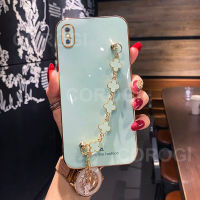 เคส COROGI สำหรับ iPhone Xs Max พร้อมสายรัดข้อมือ Lucky Clover กำไลข้อมือ6D หรูหรากันชนเคสมือถือขอบสี่เหลี่ยมกรอบหลังป้องกันซิลิโคนนิ่ม