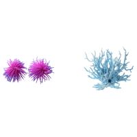 2 x Silicone Aquarium Fish Tank Coral Ornament Decoration--Purple &amp; 1x Fish Tank Light Blue Artificial Plastic Coral