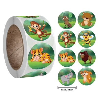 50-500pcs zoo Animals cartoon Stickers for kids classic toys sticker school teacher reward sticker 8 designs pattern tiger Stickers Labels