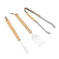 Portable Tongs Hole Rope Spatula Fork Family Barbecue Multifunctional Cooking Stainless Steel Backyard Camping BBQ Wooden Handle Outdoor Grill Utensils Set