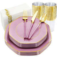 50PCS Dinner Plate And Silverware Set Pink Purple Blue Wedding Birthday Party Tableware Supplies