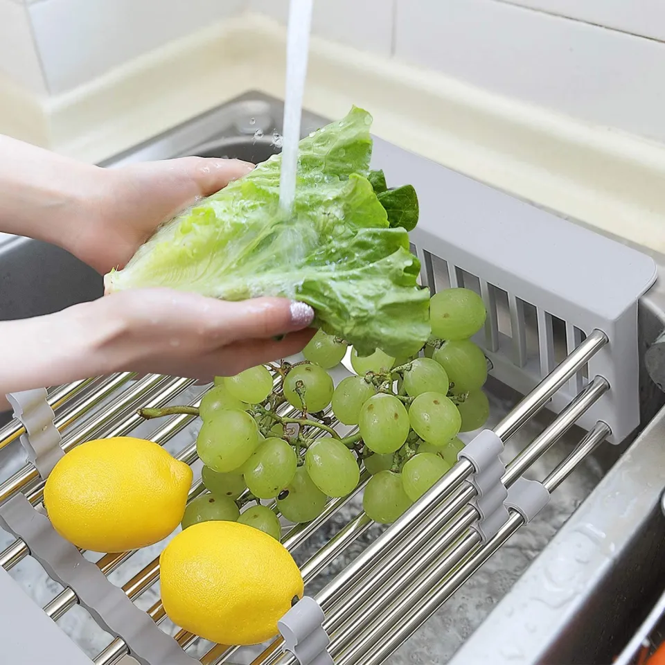 Retractable Stainless Steel Sink Strainer Drain, Telescopic Drain Basket  with Adjustable Armrest, Kitchen Rack Drain Basket, Over The Sink Dish  Drying