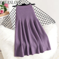 OCEANLOVE Thick Warm Women Skirt Knitting A-line High Waist Korean Fashion Faldas Vintage 2021 Autumn Winter Elegant Jupe Femme