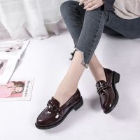 British style vintage leather shoes womens shoes metal buckle pumps loafers lazy shoes