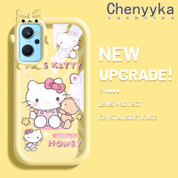 เคส Chenyyyka สำหรับ Realme 9i OPPO A76 A36 A96 K10ลายการ์ตูนน่ารักลายแมว Hello Kitten ใหม่อัพเกรดซิลิโคนสีนิ่มเคสมือถือกันกระแทกแบบใสสร้างสรรค์ฝาครอบป้องกันโปร่งใสลายกล้องถ่ายรูป