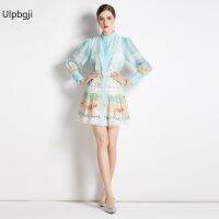 Early Autumn New European Stand Collar Short Dress Long Sleeve Irregular Pattern Print A- line Dress