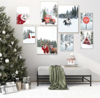 ◇∏ คริสต์มาสฤดูหนาว Reindeer Owl Snowy Forest Wall Art ภาพวาดผ้าใบ Nordic โปสเตอร์และพิมพ์ภาพผนังสำหรับตกแต่งห้องนั่งเล่น