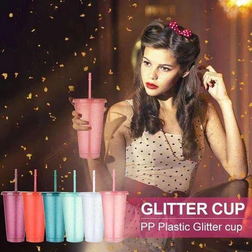 Reusable Straw Cup Sequined Glitter Cup Coffee Juice Straw Mug