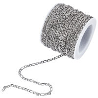 1Roll 304 Stainless Steel Figaro Chains Unwelded with Spool Stainless Steel Color 4-6x3mm about 32.8 Feet(10m)/roll