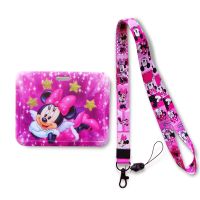 Horizontal Disney Mickey Minnie Kids Name Card Covers ID Card Holder Students Bus Card Case Lanyard Visit Door Identity Badge Card Holders