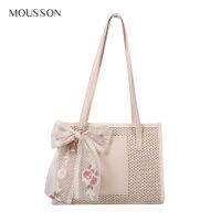 MOUSSON ถุงน่องฟางทอไหล่ลําลองกระเป๋าหิ้วแฟชั่น