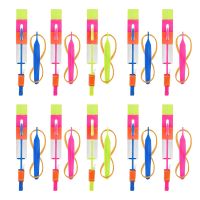 【LZ】◈❅♣  10PCS Outdoor Shining Rocket Flash LED Light Night Kids Luminous Slingshot Toys Shine Slingshot Elastic Helicopter Rotating Toy