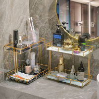 Modern Metal Frame Imitation Marble Glass Bottom Plate Storage Shelf Bathroom Toilet Wash Countertop Cosmetics Storage Rack Box