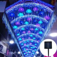 ZZOOI LED Meteor Shower Rain String Lights Waterproof Outdoor Christmas Decorative Lights Tree Fairy Garland Solar Led Light Outdoor