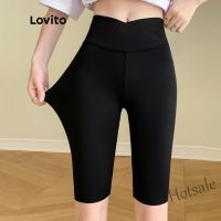 【hot sale】▪☒☋ D19 (KOLs pick) Lovito Casual Plain Asymmetrical Criss Cross High Waist Leggings for Women LNE02155 (Black)