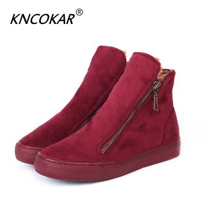 KNCOKAR Snow Boots Women Winter Zip Platform Ankle Boot Ladies Flock h Fur Casual Comfort Female Fashion Womens Shoes z0076