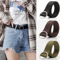 【CW】 Non hole Round Buckle Canvas Belt Fashion Simple And Versatile Nylon Belt Casual Denim Unisex Pants Belt New Trend Men 39;s Belt