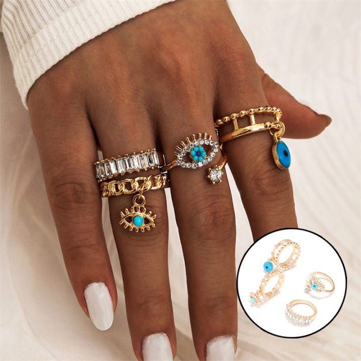 ตุรกีแหวนตาปีศาจสีฟ้าปรับได้-แหวนตาน่าอสูรเครื่องรางแฟชั่นเครื่องประดับเพื่อความโชคดีสำหรับผู้หญิง