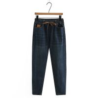 【มีไซส์ใหญ่】Plus Size XL-5XL Womens Stretchable Slim Blue Jeans Casual Solid Color Female Denim Pants