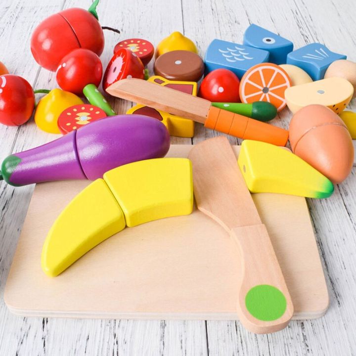 มอนเตสซอรี่ของเล่นผลไม้3d-เค้กผักผลไม้จำลองทำจากไม้ของขวัญของเล่นเพื่อการศึกษาในครัวสำหรับบ้านเด็กใช้แม่เหล็ก