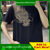 MARUHOOL เสื้อยืดผู้ชาย,หน้าร้อนครึ่งแขนลายมังกรเพชรร้อนแรงผู้ชายแขนสั้นแฟชั่นใหม่ผู้ชายแขนสั้นแบรนด์เสื้อแขนสั้น