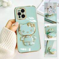 For Oppo Find X3 Pro Mobile Phone Case Fashion Temperament Plating TPU Advanced Rotary Stand Makeup Mirror Hello Kitty Folding Mirror Stand Net Red New Couple Gift Soft Touch Anti slip Anti fall Protective Case