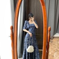 COD DSTGRTYTRUYUY French Printed Dress Summer Long Fishtail Dress