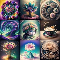 【hot】☒✘☽  Fantasy Flowers Printed Canvas Embroidery Needlework Handiwork Sewing Floss Jewelry