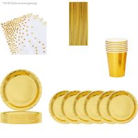 ◆❒ 10People Party The number of suitable golden paper party Disposable tableware for birthday party decor cake paper plates