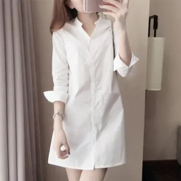 White long sleeve hot sale v neck dress