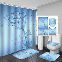 New Flower Series Printing Waterproof Polyester Shower Curtain,Toilet Cover,U-shaped Mat,Floor Mat 3 Pcs Set Bathroom Accessory