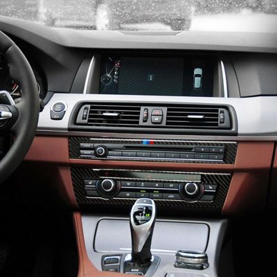 แผงควบคุม CD รถคาร์บอนไฟเบอร์2ชิ้น,สติกเกอร์ตกแต่งกรอบตกแต่งรถยนต์อุปกรณ์ตกแต่งภายในสำหรับ BMW F10 5 Series 2011-17