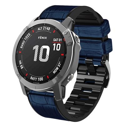 สำหรับ Garmin Fenix 7X/6X Pro/Tactix 7 26Mm Crocodile Texture Silicone นาฬิกาหนัง (สีฟ้า)