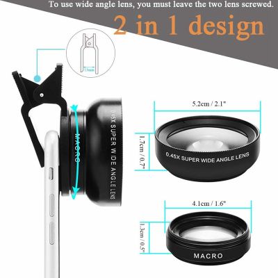 Aokin Camera Lens Kit 0.45x Super Wide Angle Lens With 12.5x Macro Lens For Iphone Samsung Galaxy Mobile Phone Lens - Mobile Phone Lens - 【ELEGANT】TH